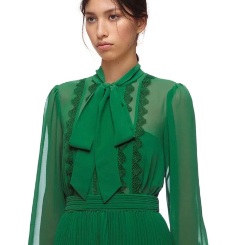 NWT Green Self-Portrait Chiffon Mini Dress Sz 10